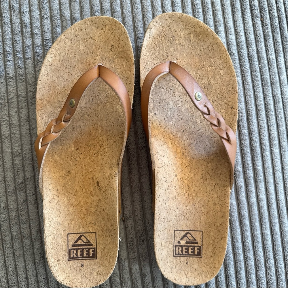 Reef Cork Sandals with Brown Braided Straps